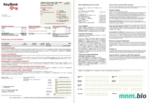 USA Ohio KeyBank wyciąg z kredytu hipotecznego w formatach Word i PDF, 2 strony